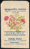 Székely Sándor "Isteni Gondviselés" Gyógyszertára ezerjófű receptboríték