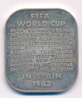 1982. "FIFA Labdarúgó Világbajnokság, Spanyolország" kétoldalas ezüstözött fém emlékplakett (36x40mm) T:XF (eredetileg PP) patina, fo., karcok Hungary 1982. "FIFA World Cup, Spain" two-sided silvered metal plaque (36x40mm) T:XF (originally PP) patina, spotted, scratches