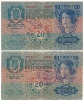 1913. 20K (2x) az egyik szabadkai felülbélyegzéssel, a másik nehezen kivehető kék felülbélyegzéssel T:F,VG kis szakadás