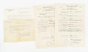 1952-1973 A Budapesti Izaelita Hitközség Raabiságának 2 db anyakönyvi kivonata és 2 db más igazolása