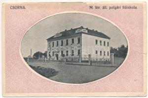 1928 Csorna, M. kir. állami polgári fiú iskola. Martincsevics Károly kiadása, Art Nouveau (szakadás / tear)