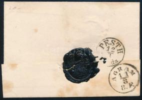 1861 Levél 15kr bérmentesítéssel "SISSEK" - "AGRAM" - "PESTH" hátoldal...