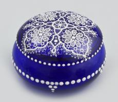 Parádi üveg bonbonniere, kézzel festett, hibátlan 9 cm