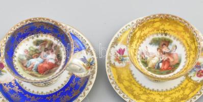 4 db cseh Alt Wien mokkás csésze antik jelenettel. Matricás, jelzett, kis kopással