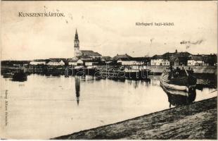 1907 Kunszentmárton, Körös parti hajó kikötő, uszályok. Sáray Albert felvétele