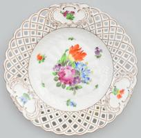 Herendi porcelán áttört tál. Kézzel festett, jelzett, restaurált 22 cm