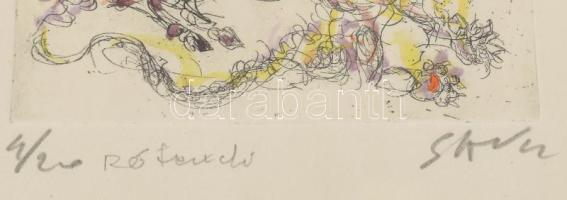 Aligi Sassu (1912-2000): Sárkányölő Szent György. Színes rézkarc, papír, jelzett, számozott (4/20). ...