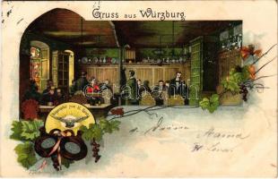 1898 (Vorläufer) Würzburg, Bürgerspital zum hl. Geist / restaurant interior. F. Scheiner Art Nouveau, floral, litho