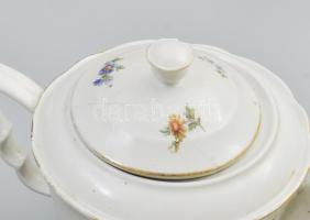 Zsolnay virágmintás 5 személyes porcelán teás készlet. Matricás, jelzett, kopásnyomokkal, kanna fede...