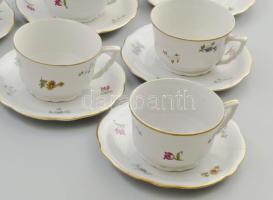 Zsolnay virágmintás 5 személyes porcelán teás készlet. Matricás, jelzett, kopásnyomokkal, kanna fede...
