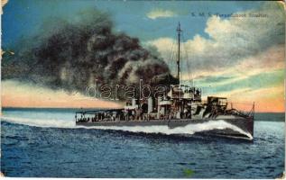 1914 SMS Streiter az Osztrák-Magyar Haditengerészet Huszár-osztályú rombolója / K.u.K. Kriegsmarine Torpedoboot Zerstörer / Austro-Hungarian Navy Huszár-class torpedo destroyer SMS Streiter. C. Fano 1914 (Rb)