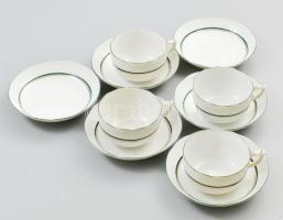 Herendi porcelán 4 db csésze és 6 db csészealj, kézzel festett, jelzett, kopásokkal , egyik csészén repedéssel, csésze d: 8,5 cm és m: 5 cm