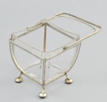 Art deco kínáló ezüstözött fém, üveg betéttel. HIbátlan XX. sz. eleje. 10x12 cm