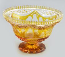 Sárga kristály gyümölcs kínáló. Metszett. Hibátlan 16 cm