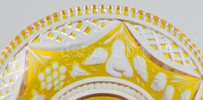 Sárga kristály gyümölcs kínáló. Metszett. Hibátlan 16 cm