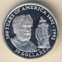 Cook-szigetek 1990. 10$ Ag "500 éve fedezték fel Amerikát" T:PP