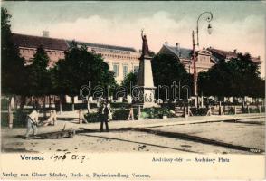 Versec, Werschetz, Vrsac; Andrássy tér, Verseczi kaszinó, hősök szobra. Glaser Sándor kiadása / square, casino, military heroes statue