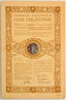 Murányi Gyula (1881-1920) 1915. "A Krasniki diadalmas csatában az oroszoktól elvett ágyúból verette az Auguszta-Alap" Fe emlékérem eredeti papír tanúsítványon, fém fülekkel rögzítve (22mm) T:XF Hungary 1915. "Commemorative Medal for the Victory at Krasnik" Fe commemorative medallion on original paper, fixed with metal bands. Sign.: Gyula Murányi (22mm) C:XF