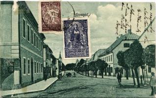 1920 Goszpics, Gospic; street view, TCV card (fa)