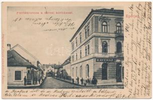 1903 Eperjes, Presov; Flórián utca, Városi kórház, kávéház. Divald / street, cafe, hospital