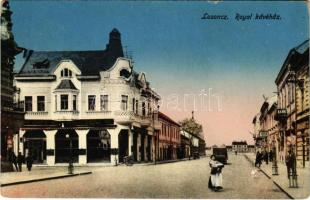 1915 Losonc, Lucenec; Royal kávéház, utca, bank. Filó Marcell kiadása / cafe, bank, street (EK)