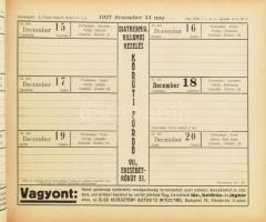 1927 Betegsegélyezési Napló. Előjegyzési naptár 1927. évre. Munkaadókat és alkalmazottakat, valamint...