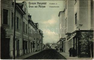 1911 Pöstyén, Piestany; Erzsébet út, üzletek / street, shops (fl)