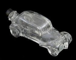 Retro automobil formájú üveg kiöntő, apró kopásnyomokkal, 18x6x6 cm