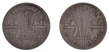 Ausztrália 1947. 3p Ag "VI. György" + 1960. 3p Ag "II. Erzsébet" T:XF,VF
Austra...