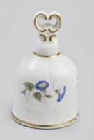 Hollóházi csengő, matricás porcelán, jelzett, kopott, m: 9cm
