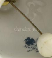 Hollóházi csengő, matricás porcelán, jelzett, kopott, m: 9cm