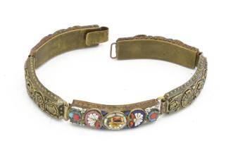 Muránói üveg mozaikos áttört fém karlánc. 19 cm