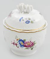 Hollóházi bonbonier, matricás porcelán, jelzett, kopott, fedelén rózsán apró lepattanással, m: 13 cm, d: 11 cm