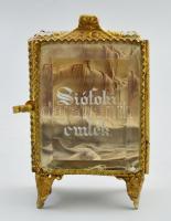 Siófoki emlék metszett üveg tablócska, fém kerettel XX. sz. eleje. 10 cm