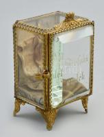 Siófoki emlék metszett üveg tablócska, fém kerettel XX. sz. eleje. 10 cm