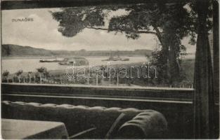 1914 Örsújfalu, Dunaörs, Duna-Újfalu, Nová Stráz (Komárom, Komárno); Dunai úszó vízi hajómalom (vízimalom), gőzhajó / Danube with floating watermill (boat mill) and steamship (fl)