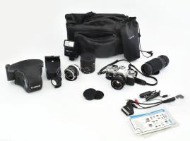 Canon AV1 fényképezpőgép 3 klf objektívvel, vakuval, egyéb tartozákokkal