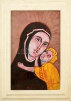 Madonna kis Jézussal, Tűzzománc, jelzett, keretben 24x16 cm