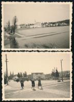 1940 Ipolyság, főtér, Ipoly árterülete, 2 db fotó, 6×8,5 cm