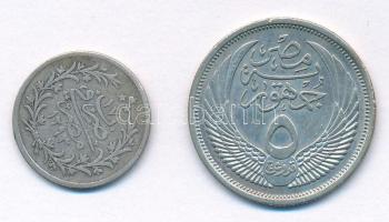 Egyiptom 1891W (1293/17) 1Q Ag "II. Abdul-Hamid" + 1956. (1376) 5Q Ag T:XF,VF patina, az e...