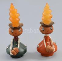 Gyertyatartó pár. Faragott, kézzel festett fa. Mágneses kezekkel Gyertyával 13 cm