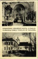 1938 Várkony, Vrakún (Nyékvárkony); Ősrégi templom belseje és iskola / Starodávny várkonsky kostol so skolou / old church interior and school + "1938 Dunaszerdahely visszatért" So. Stpl