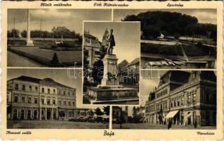 1939 Baja, Nemzeti szálloda, Városháza, automobilok, üzletek, Sporttelep, Tóth Kálmán szobor, Hősök emlékműve (EK)