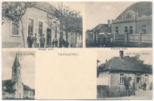 Vashosszúfalu, Plébánia lakás, Római katolikus templom, Hangya szövetkezet üzlete, Hangya fiók Bögöte. Kálmán fényirda (ázott / wet damage)