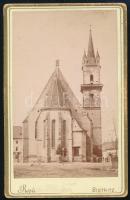 cca 1880 Beszterce, Szent Miklós evangélikus templom, Románia, keményhátú fotó Alexander Rosu műterméből, 10,5×6,5 cm / Bistritz / Bistrita