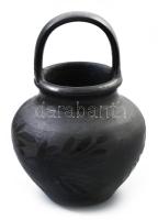 Nádudvari fekete kerámia váza. Jelzett, hibátlan 21 cm