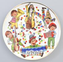 Február, farsang. Román porcelán tányér. Matricás, jelzett, hibátlan d: 19 cm