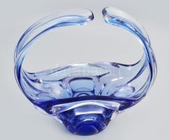 Cseh dekoratív üveg kínáló, Formába öntött, anyagában színezett, hibátlan 25x25 cm
