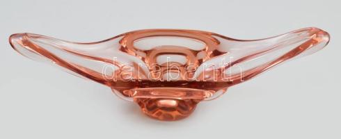 Cseh dekoratív üveg kínáló, Formába öntött, anyagában színezett, hibátlan 40x14 cm