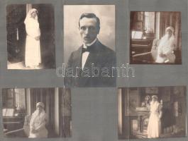 cca 1914-1918 Katonai életképek, 9 db albumlapra ragasztott fotó, hátoldalon vöröskeresztes nővér, 4...